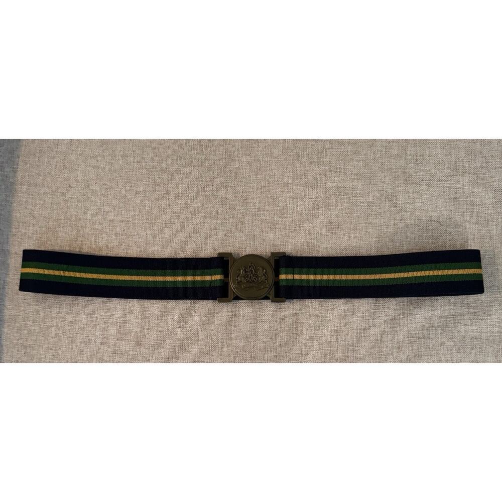 Ralph Lauren Blue Green Yellow Stripe Elastic Belt Hook Buckle Preppy Women 28’’